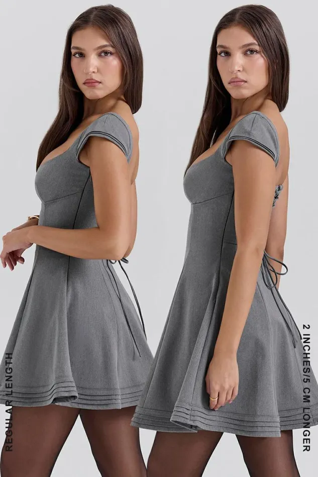 Women Cheri French Grey Fitted Mini Dress With Voluminous Skirt House Of CB Dresses Women Cheri French Grey Fitted Mini Dress With Voluminous Skirt House Of CB Dresses