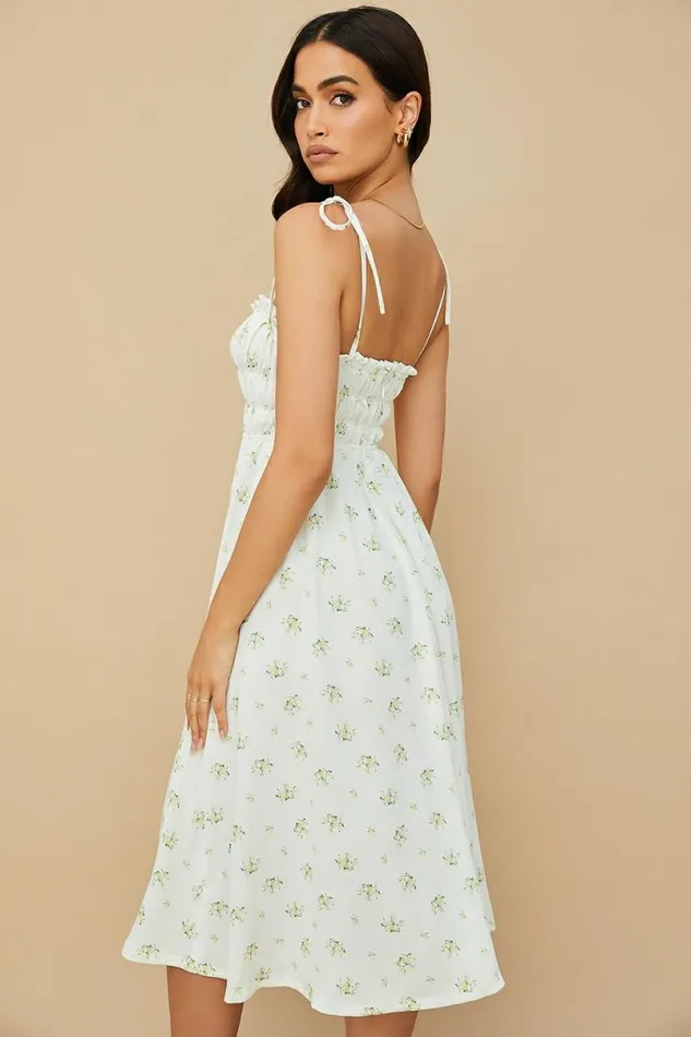 Women Christabel Ivory Floral Shirred Midi Dress House Of CB Dresses Women Christabel Ivory Floral Shirred Midi Dress House Of CB Dresses