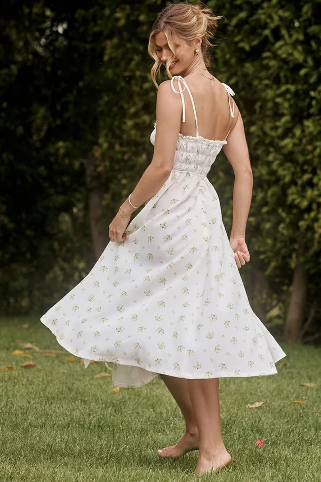 Women Christabel Ivory Floral Shirred Midi Dress House Of CB Dresses Women Christabel Ivory Floral Shirred Midi Dress House Of CB Dresses