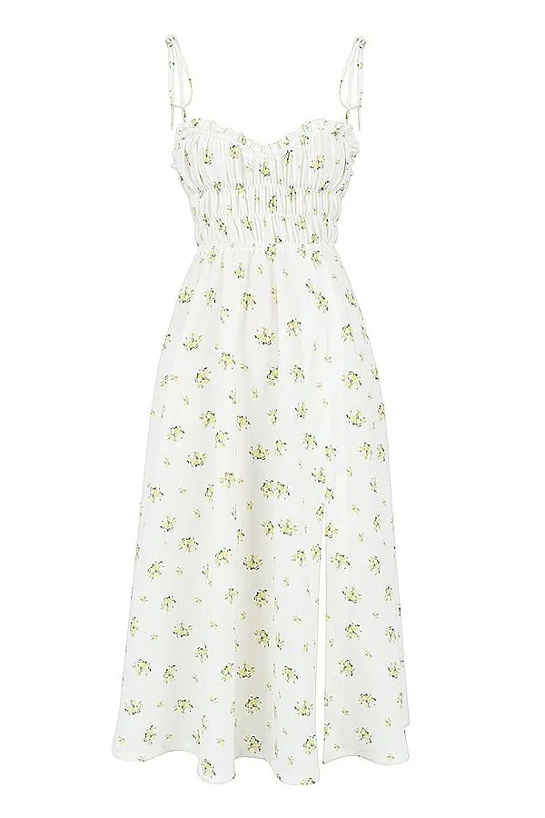 Women Christabel Ivory Floral Shirred Midi Dress House Of CB Dresses Women Christabel Ivory Floral Shirred Midi Dress House Of CB Dresses