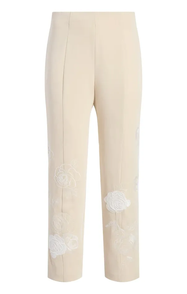 Women Cinq Sept Bottoms Floating Roses Embellished Cropped Brianne Pant Plasterivory