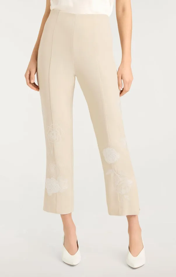 Women Cinq Sept Bottoms Floating Roses Embellished Cropped Brianne Pant Plasterivory
