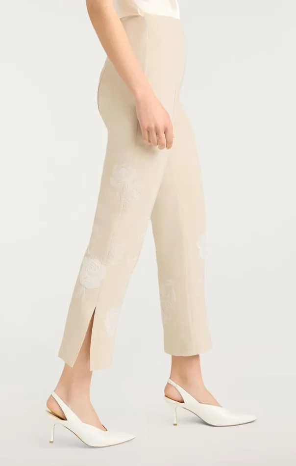 Women Cinq Sept Bottoms Floating Roses Embellished Cropped Brianne Pant Plasterivory
