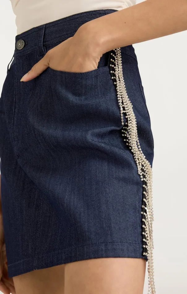 Women Cinq Sept Bottoms Rhinestone Dara Skirt Indigo