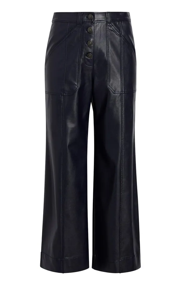 Women Cinq Sept Bottoms Vegan Leather Benji Pant Navy