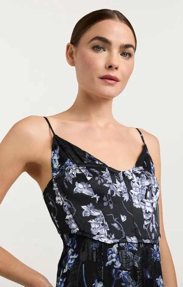 Women Cinq Sept Dresses Glenda Gown Coastal Floral Lurex Black Multi
