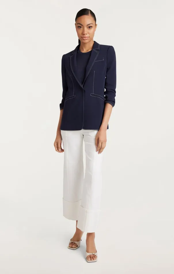 Women Cinq Sept Jackets and Blazers Crepe Khloe Blazer Navyivory