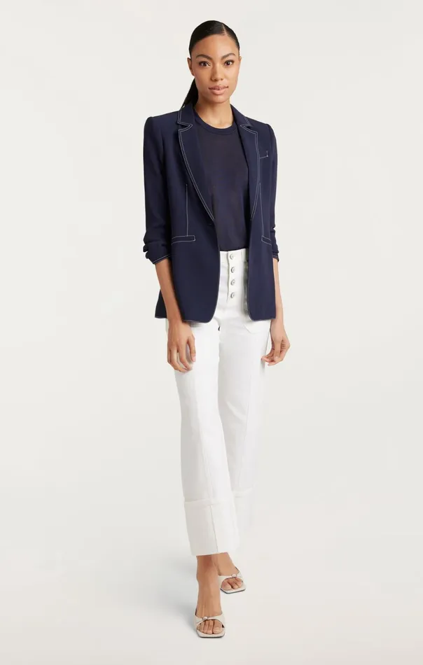 Women Cinq Sept Jackets and Blazers Crepe Khloe Blazer Navyivory