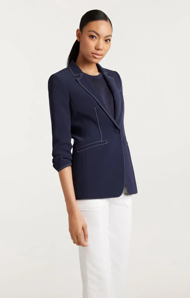 Women Cinq Sept Jackets and Blazers Crepe Khloe Blazer Navyivory