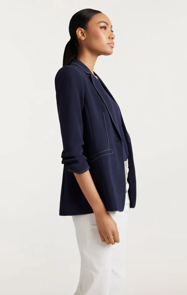 Women Cinq Sept Jackets and Blazers Crepe Khloe Blazer Navyivory