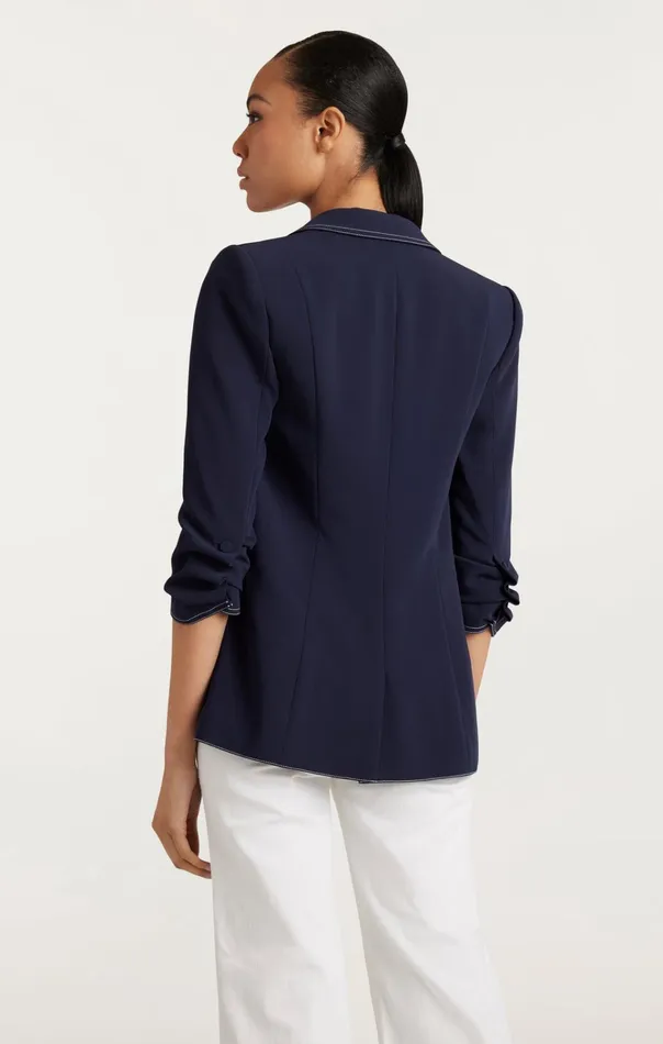 Women Cinq Sept Jackets and Blazers Crepe Khloe Blazer Navyivory