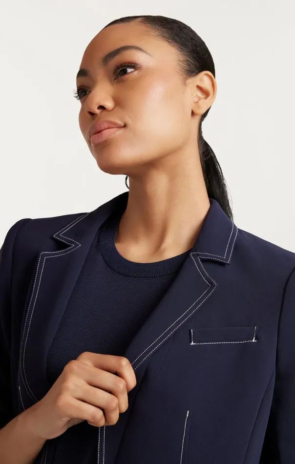 Women Cinq Sept Jackets and Blazers Crepe Khloe Blazer Navyivory