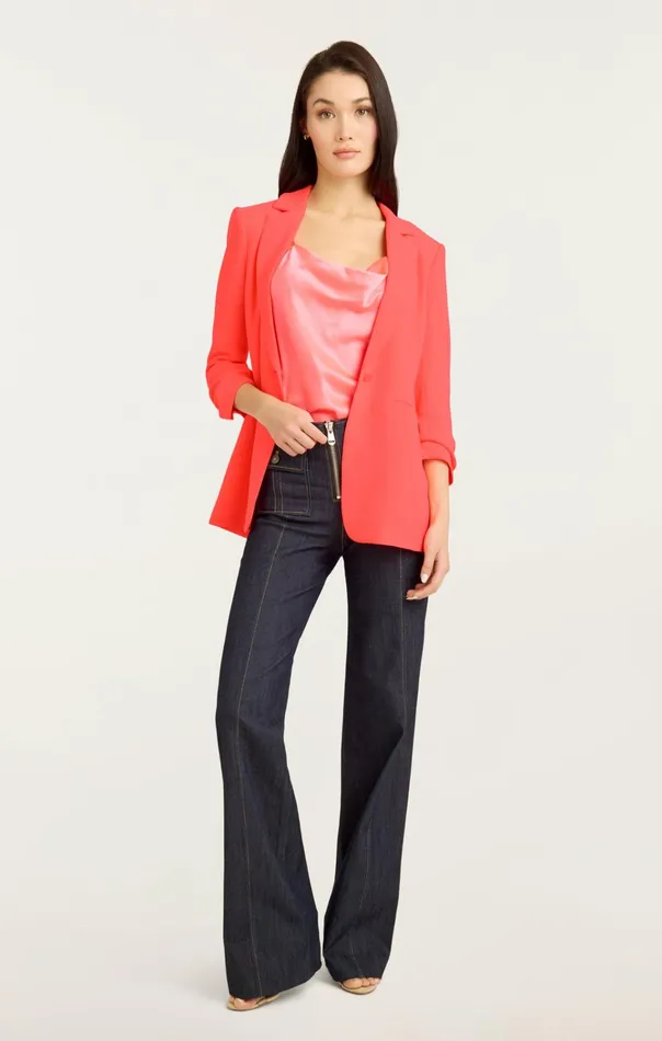 Women Cinq Sept Jackets and Blazers Crepe Khloe Blazer Neon Coral