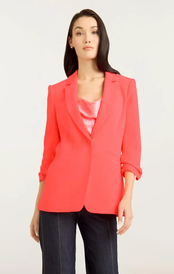 Women Cinq Sept Jackets and Blazers Crepe Khloe Blazer Neon Coral
