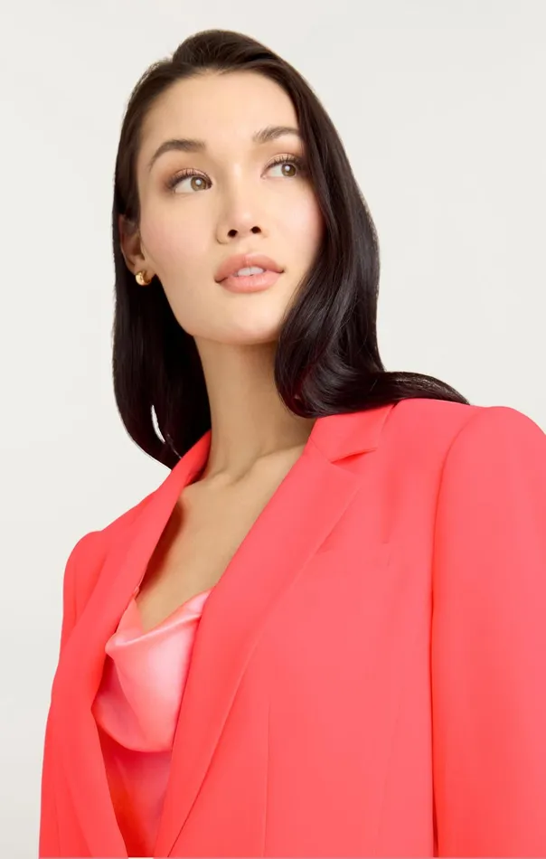 Women Cinq Sept Jackets and Blazers Crepe Khloe Blazer Neon Coral