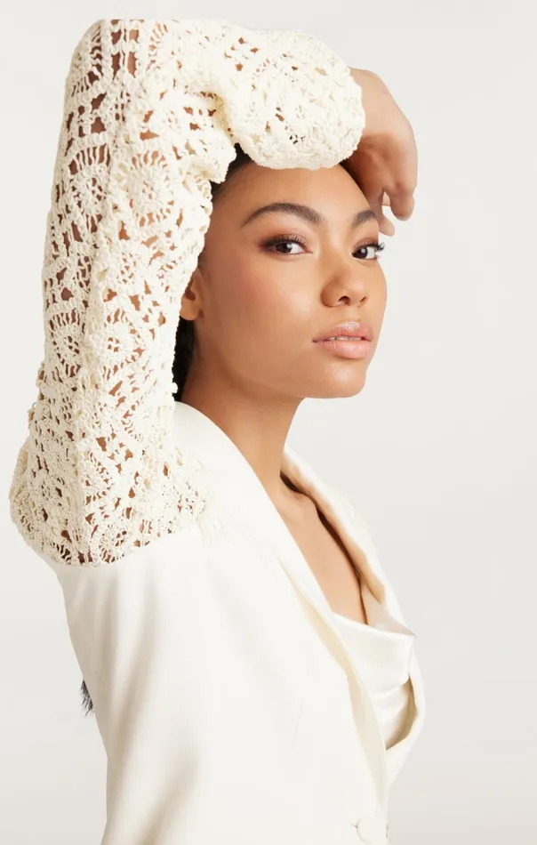 Women Cinq Sept Jackets and Blazers Crochet Lace Cheyenne Blazer Ivory