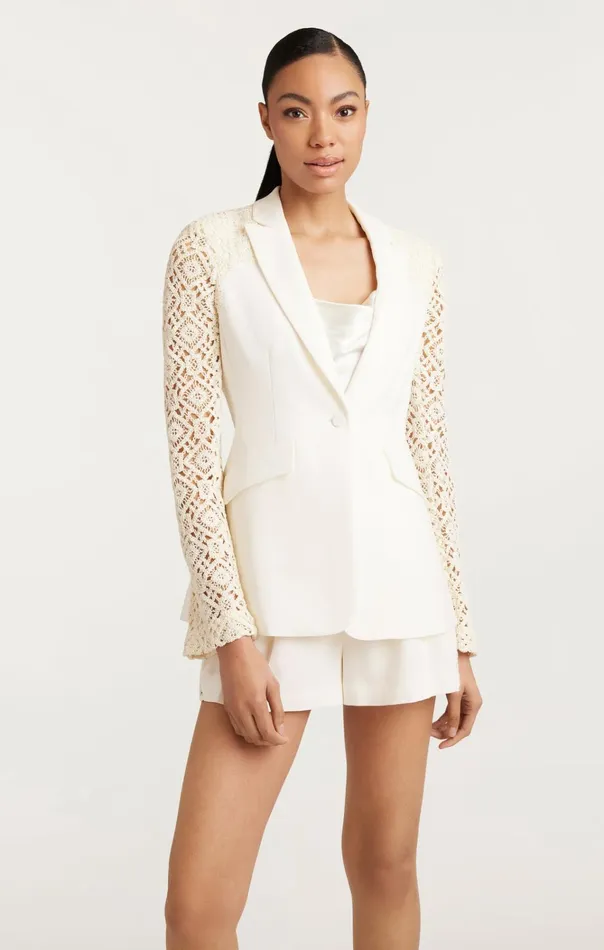 Women Cinq Sept Jackets and Blazers Crochet Lace Cheyenne Blazer Ivory