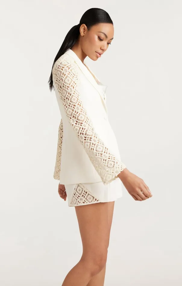 Women Cinq Sept Jackets and Blazers Crochet Lace Cheyenne Blazer Ivory