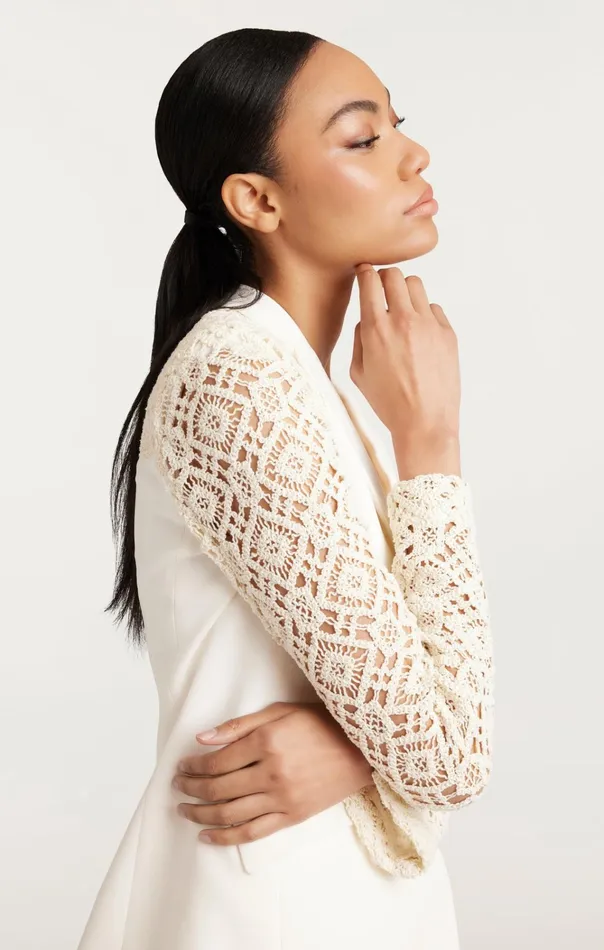 Women Cinq Sept Jackets and Blazers Crochet Lace Cheyenne Blazer Ivory