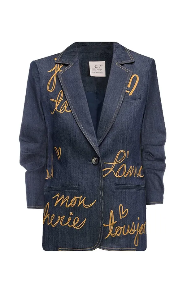 Women Cinq Sept Jackets and Blazers Denim Lamour Khloe Blazer Indigo