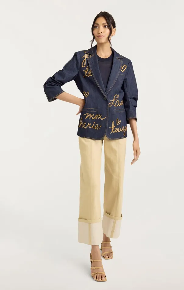 Women Cinq Sept Jackets and Blazers Denim Lamour Khloe Blazer Indigo