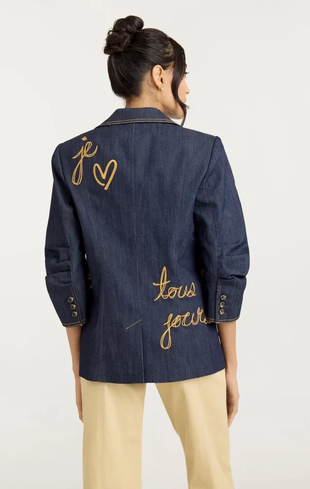 Women Cinq Sept Jackets and Blazers Denim Lamour Khloe Blazer Indigo