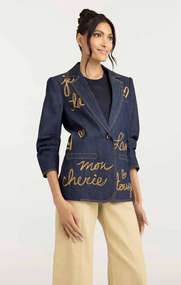 Women Cinq Sept Jackets and Blazers Denim Lamour Khloe Blazer Indigo