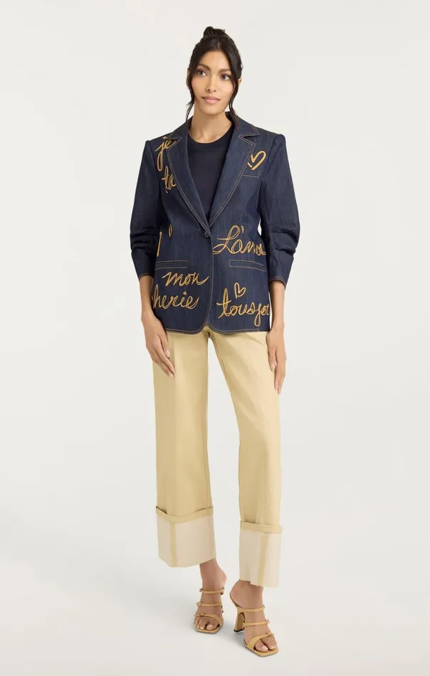 Women Cinq Sept Jackets and Blazers Denim Lamour Khloe Blazer Indigo