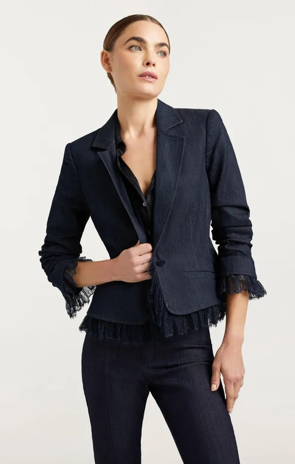 Women Cinq Sept Jackets and Blazers Denim Le Petit Roxie Blazer Indigo