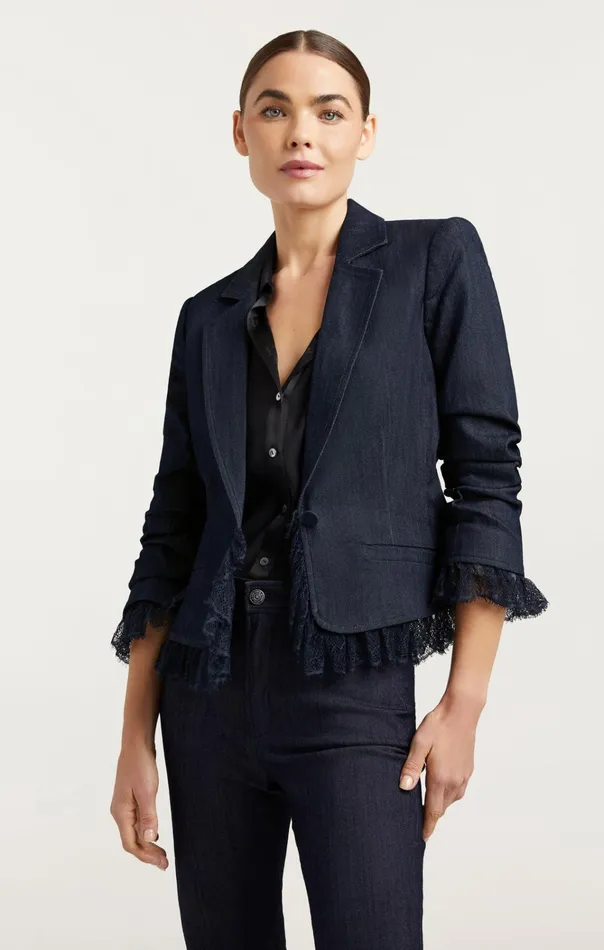 Women Cinq Sept Jackets and Blazers Denim Le Petit Roxie Blazer Indigo