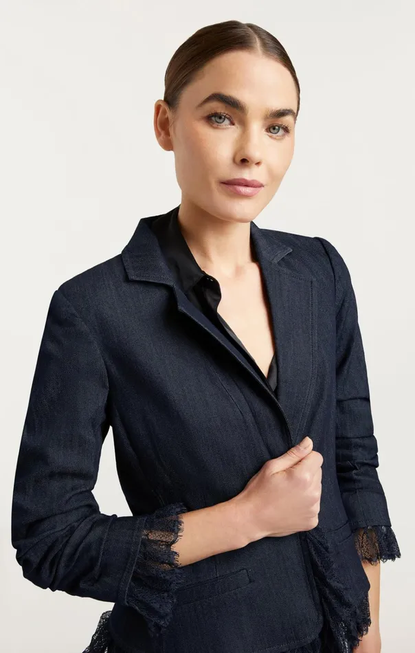 Women Cinq Sept Jackets and Blazers Denim Le Petit Roxie Blazer Indigo