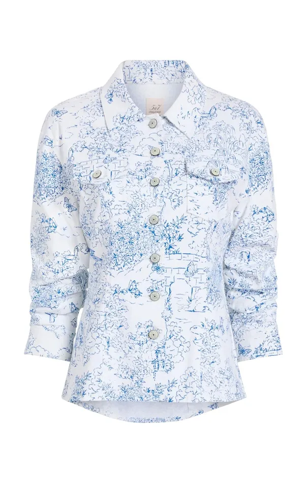 Women Cinq Sept Jackets and Blazers Garden Toile Scrunched Canyon Jacket Whiteblue