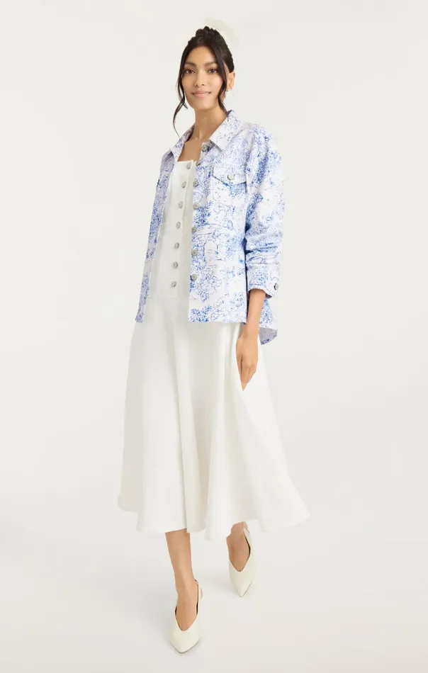 Women Cinq Sept Jackets and Blazers Garden Toile Scrunched Canyon Jacket Whiteblue