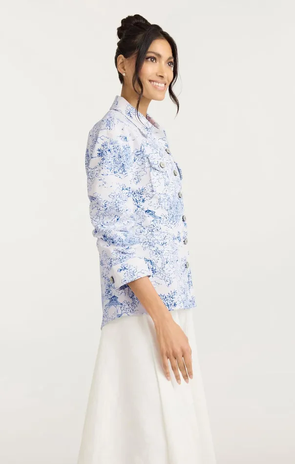 Women Cinq Sept Jackets and Blazers Garden Toile Scrunched Canyon Jacket Whiteblue