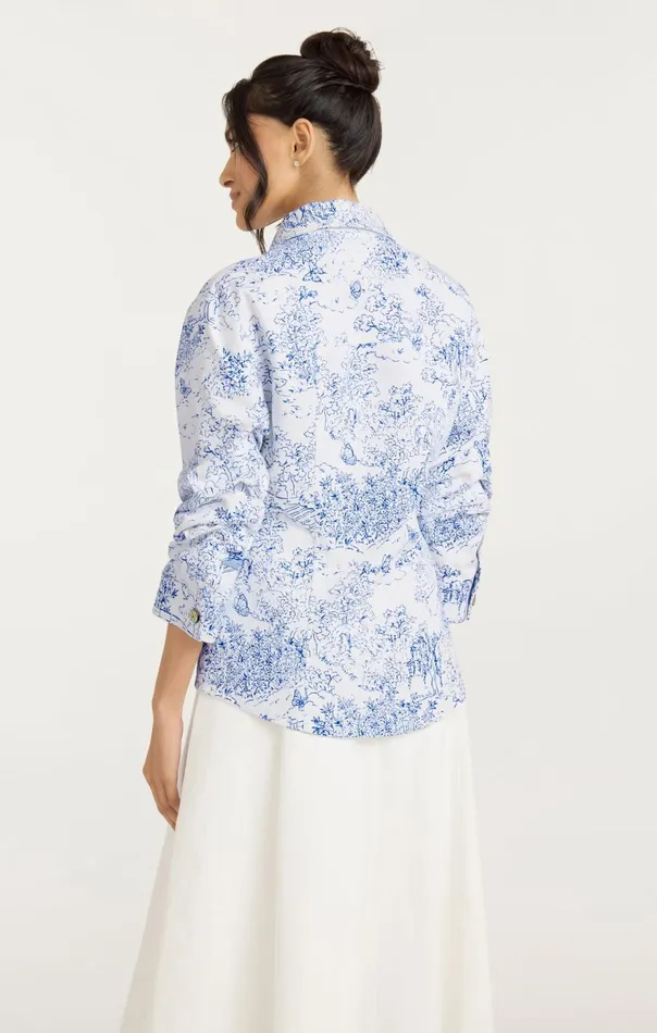 Women Cinq Sept Jackets and Blazers Garden Toile Scrunched Canyon Jacket Whiteblue