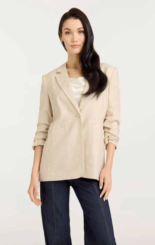 Women Cinq Sept Jackets and Blazers Linen Kylie Blazer Khaki