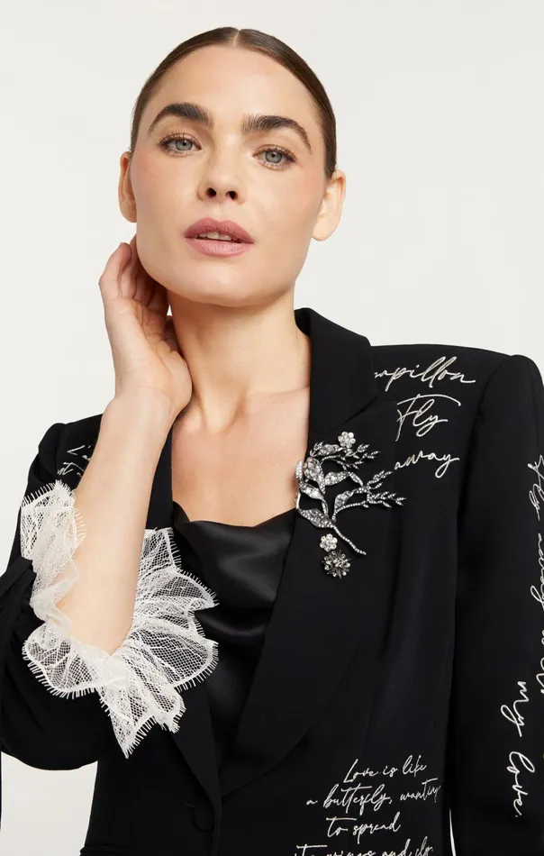 Women Cinq Sept Jackets and Blazers Mon Amour Embellished Roxie Blazer Blackgilver