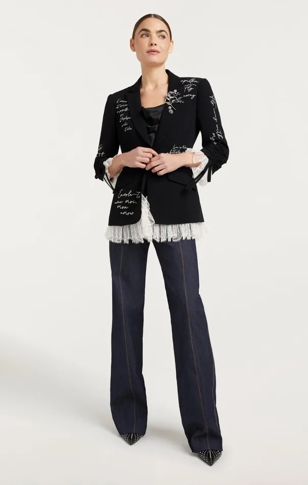 Women Cinq Sept Jackets and Blazers Mon Amour Embellished Roxie Blazer Blackgilver