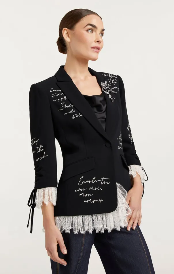 Women Cinq Sept Jackets and Blazers Mon Amour Embellished Roxie Blazer Blackgilver