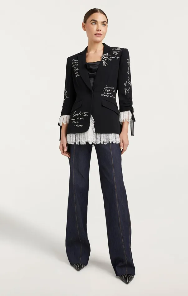Women Cinq Sept Jackets and Blazers Mon Amour Embellished Roxie Blazer Blackgilver