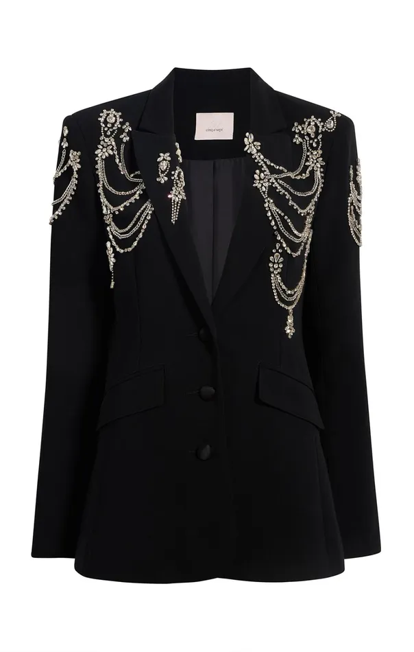 Women Cinq Sept Jackets and Blazers Rhinestone Chain Cheyenne Blazer Black