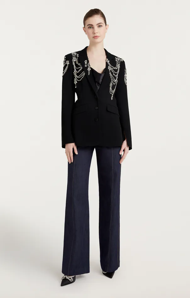 Women Cinq Sept Jackets and Blazers Rhinestone Chain Cheyenne Blazer Black