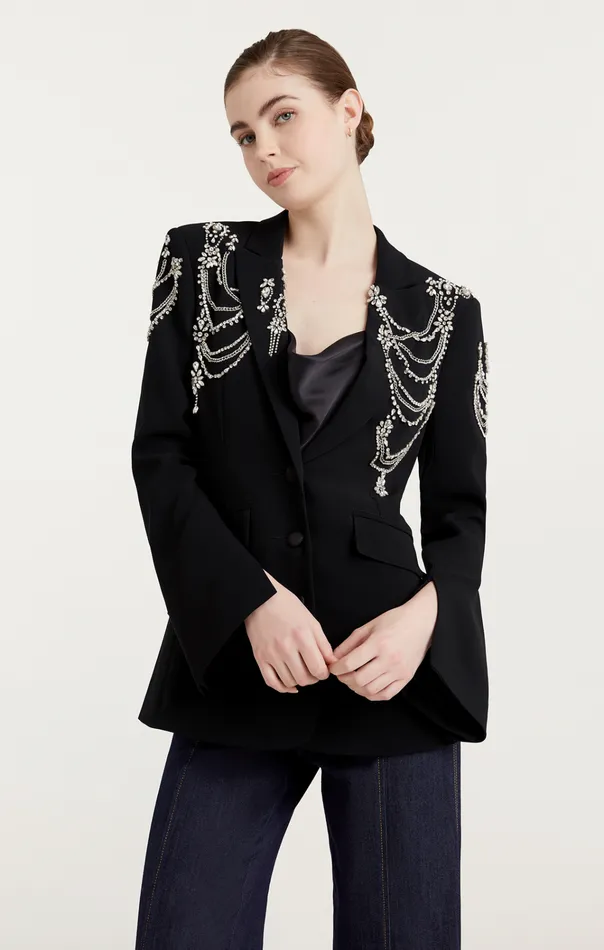 Women Cinq Sept Jackets and Blazers Rhinestone Chain Cheyenne Blazer Black