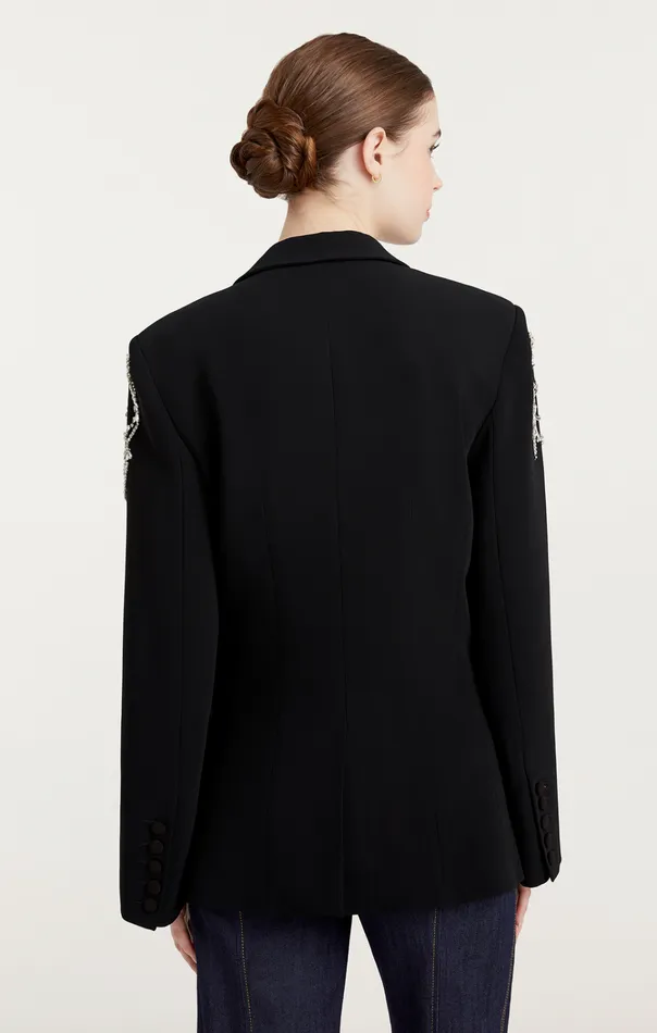 Women Cinq Sept Jackets and Blazers Rhinestone Chain Cheyenne Blazer Black