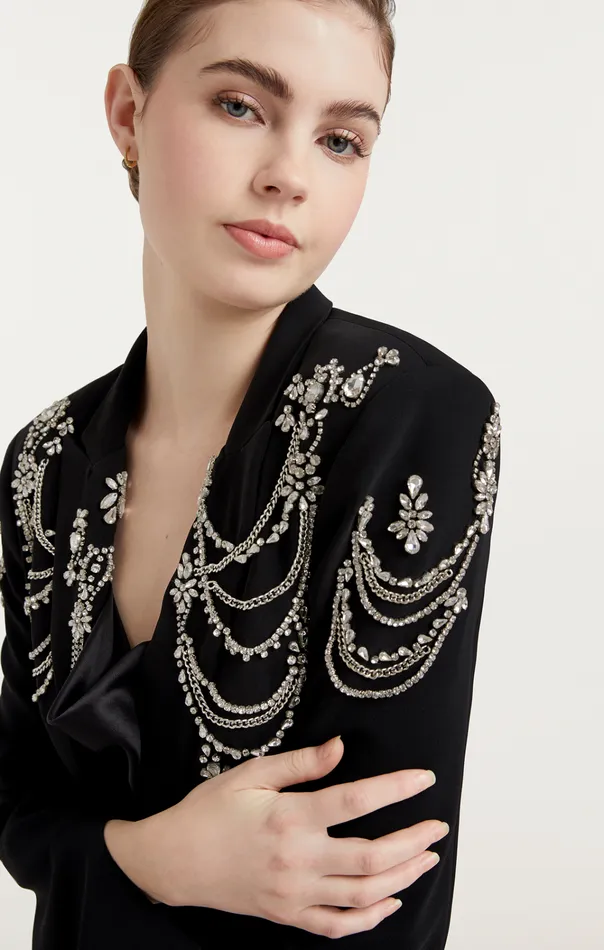 Women Cinq Sept Jackets and Blazers Rhinestone Chain Cheyenne Blazer Black