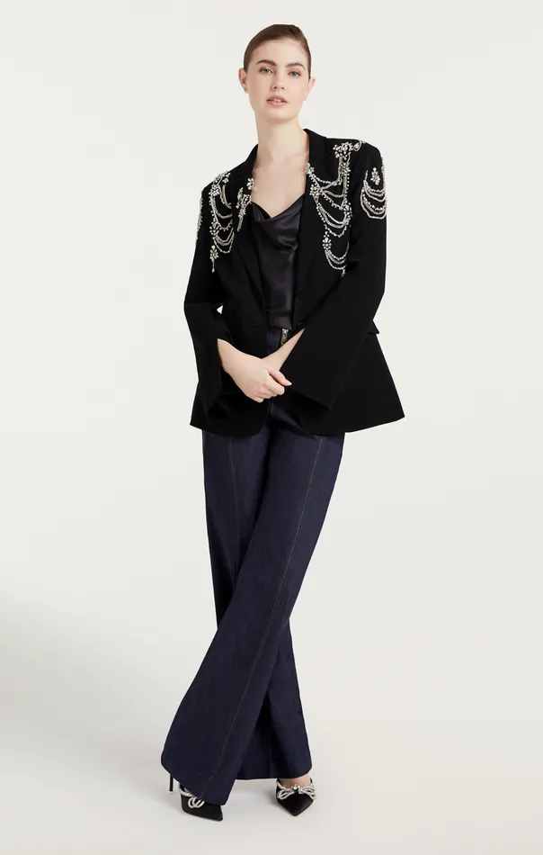Women Cinq Sept Jackets and Blazers Rhinestone Chain Cheyenne Blazer Black