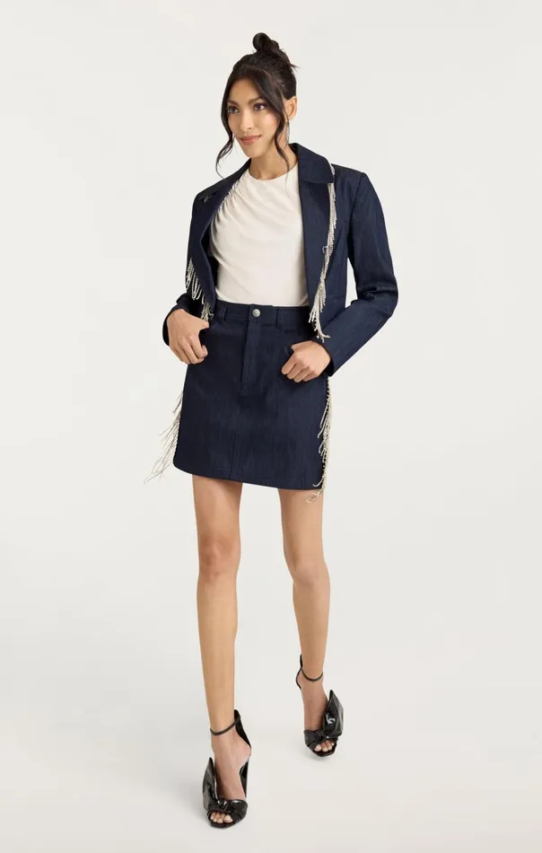 Women Cinq Sept Jackets and Blazers Rhinestone Dara Jacket Indigo