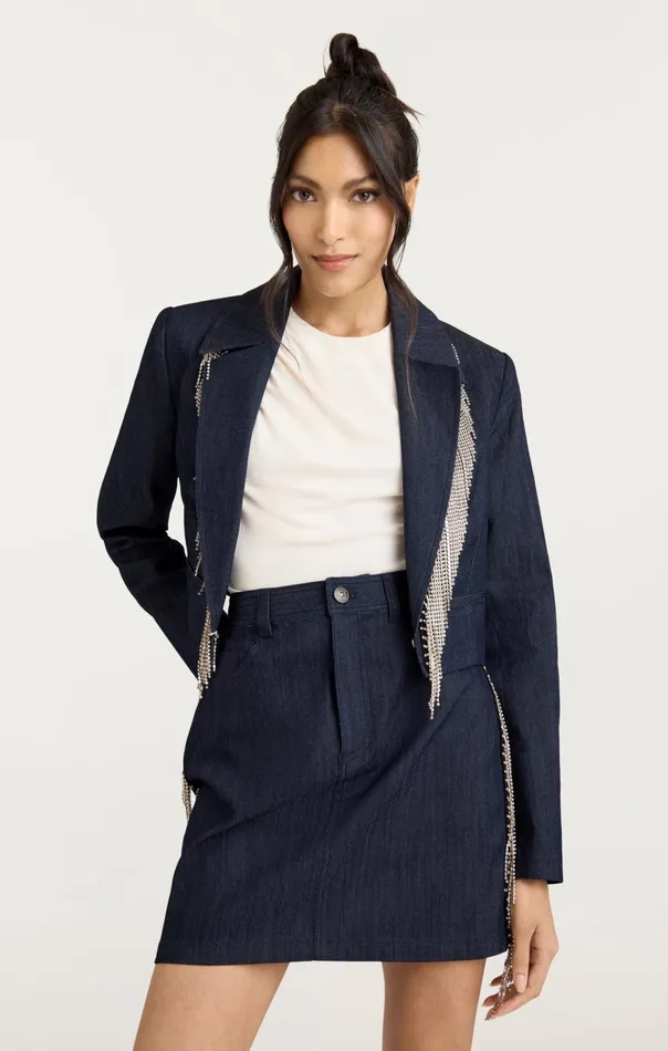 Women Cinq Sept Jackets and Blazers Rhinestone Dara Jacket Indigo