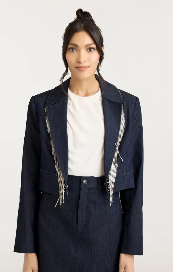 Women Cinq Sept Jackets and Blazers Rhinestone Dara Jacket Indigo