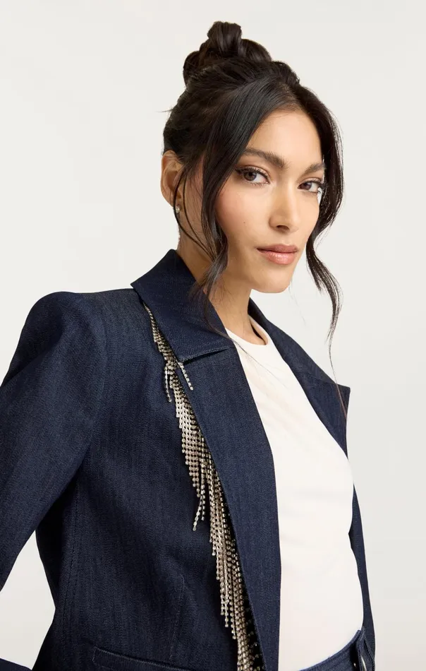 Women Cinq Sept Jackets and Blazers Rhinestone Dara Jacket Indigo